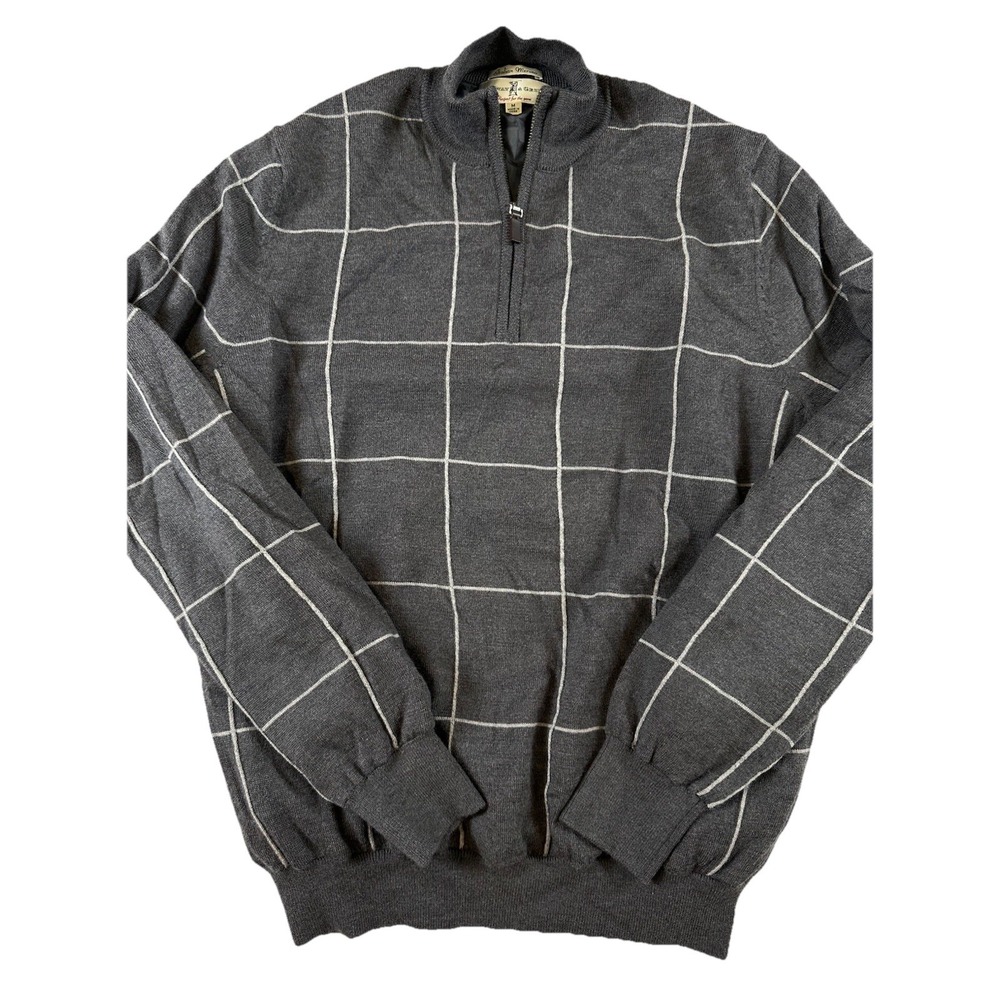 Fairway & Greene Golf Sweater Mens Medium Gray 1/4 Zip Italian Merino Wool Check